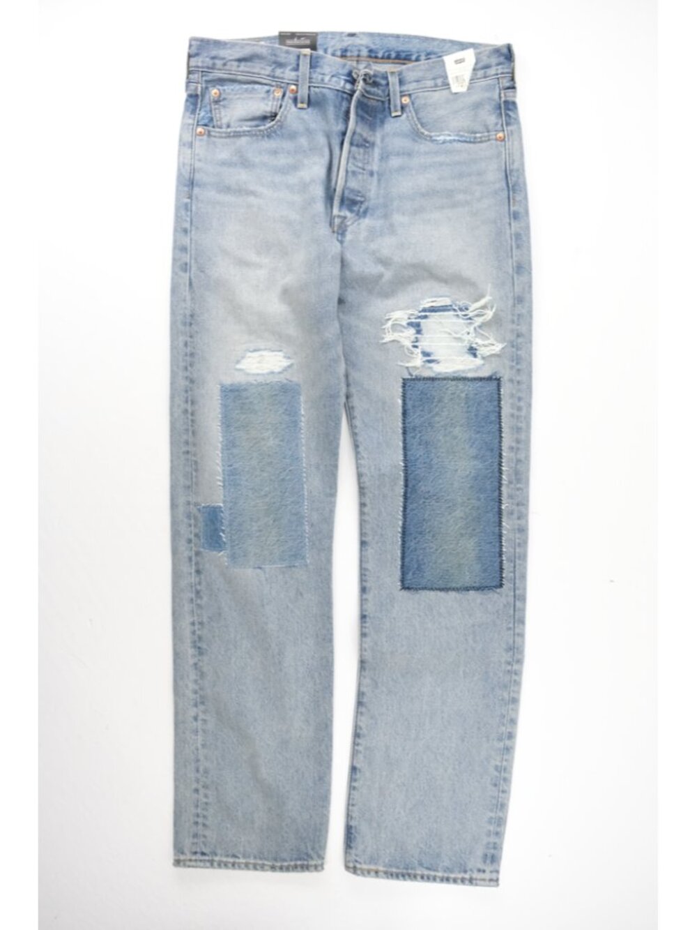 Levi’s Premium 501 Distressed Straight Leg Selvedge Jeans ‘Blue’ sz mens W32xL32